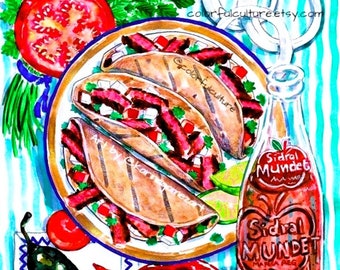 Taco Art" Original Art & Prints by Karina Gomez - Kitchen Decor - Cocina-Mexican Food Folk Latino Wall Art - Latino Art -Poster