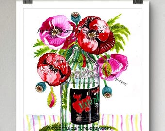 Flores Valientes/Brave Flowers"Original Painting & Prints by Karina Gomez,Folk Home Decor,Mexican Cocina Food,Latina Artist,Wall Art Poster