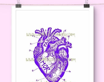 Corazon Anatomico / Anatomical Heart " Art Print by Laura Gomez - Mexican Colorful Art - Red, Black Brown, Sepia, Pink Black or White Heart
