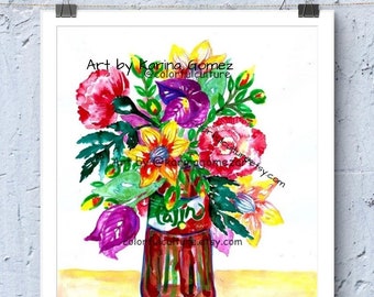 Flores Tajín"Original Painting & Prints by Karina Gomez,Home Kitchen Decor,Mexican Cocina Food,Folk Latina Artist,Wall Art Poster-Gifts for