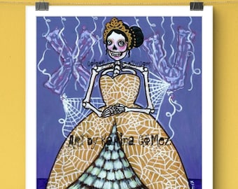 La Quincearaña"Mexican Folk Art by Karina Gomez,Arte Mexicano Día de Muertos,Catrina Calavera Quinceañera,Sugar Skull,Day of the Dead Gift