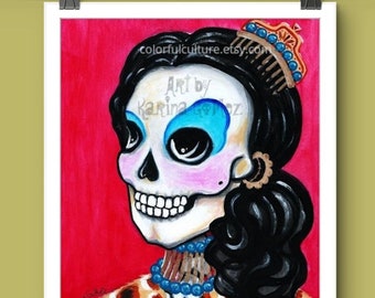 Maria Felix La Doña"Dia de Muertos Portrait by Karina Gomez-Day of the Dead Retrato-Mexican Wall Decor-Original Arte Poster-Prints Gifts for