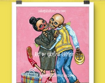 Dueños de sus Quincenas" - Art by Karina Gomez -Original Art or Print on Achival Acid Free Paper - Mexican Art - Folk Art- Day of the Dead