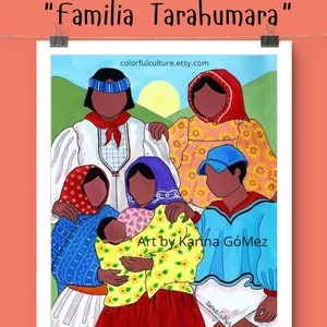 Tarahumara Family/Familia Raramuri"Original Painting & Prints by Karina Gomez,Arte Mexicano Latino,Indigenous Wall Decor-Brown People Poster