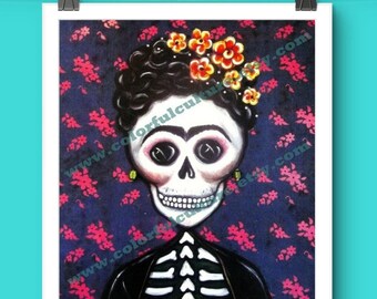 Frida"Painting by Karina Gomez,Sugar Skull Calavera,Day of the Dead, Mexican Folk Art,Dia de Muertos Wall Decor, Latina Hispanic Gift for