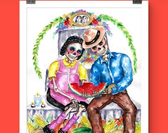 Lo Tuyo es Mio y lo Mio es Mio"Dia de Muertos-Day of the Dead Art-Novios Wedding Prints-Mexican Bride & Groom Poster-Folk Wall Decor-Votes
