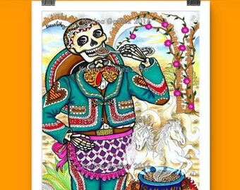 Frijoles Charros/Charro Beans"Drawing Ilustration-Original Art by Karina Gomez-Mexican Folk Poster-Day of the Dead/Dia de Muertos Prints for