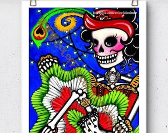 Si Oui Can Can/Si Se Puede"Painting by Karina Gomez-Dia de Muertos Print-Day of the Dead Wall Art-Mexican Folk Art,Poster Skull Decor,Ideas