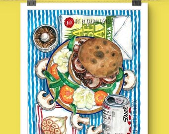 Gordita Light/Vegetariana Mexicana. Arte popular original y láminas de Karina Gómez. Decoración de cocina, Comida Mexicana, Póster de pared latino, Regalo.