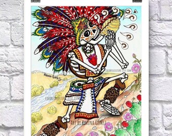 La Tierra Llama" Painting Drawing Ilistration-Giclee Art Print of Original Art b Karina Gomez-Mexican Art-Day of the Dead-Dia de los Muertos