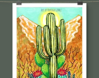 Nopales Escondidos/Peekaboo Cactus"Original Painting & Prints by Karina Gomez-Mexican Folk Art-Cactus Wall Decor-Nopales Poster Mexicanos