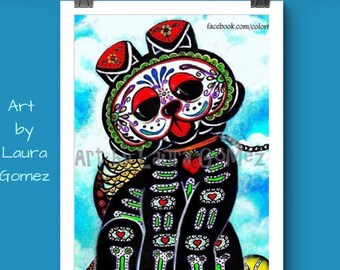Bad Dog? My Tail!!-Art by Laura Gomez,Day of the Dead Dog,Dia de Muertos Perro,Mexican Folk Art,Original Painting Decor,Poster Wall Prints