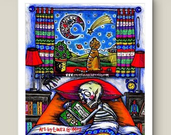Alguien nos Observa/Somebody is Watching Us"-Art Print by LAURA GOMEZ-Day of the Dead Arte,Dia de Muertos Mexican Folk Art,UFO Ovni Gift for