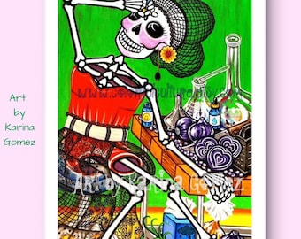 La Llorona/The Crying Lady,Original Painting by Karina Gomez,Colorful Mexican Folk Art,Dia de Muertos Arte,Day of the Dead Sugar Skulls,Gift