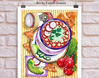 El Pozole&quot;Original Painting & Prints by Karina Gomez-Mexican Food Art-Kitchen Wall Decor-Cocina Mexicana Poster-Latin Comida Arte-Gift for