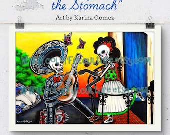 Mariposas en el Estomago/Butterflies in the Stomach"Painting by Karina Gomez,Dia de Muertos Prints,Day of the Dead Wall Decor,Mexican Poster