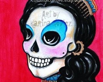 Maria Felix La Doña - Dia de los Muertos Portrait by Karina Gomez - Day of the Dead -Mexican Art - Arte Mexicano  8X10" Original Art