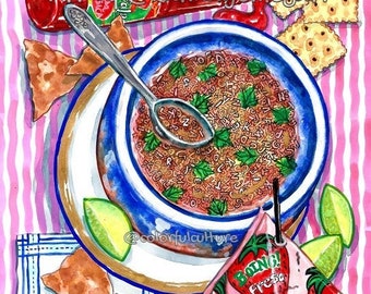 La Literatura / Sopita de Letras (Mexican Alphabet Soup) Original Art and Prints by Karina Gomez - Mexican Kitchen Art- Cocina Mexicana Arte
