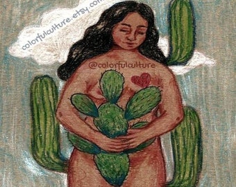 Mujer Nopal / Mujer Cactus - Arte de Karina Gomez -Arte de Mujer Indígena Mexicana - Arte Mexicano @karinagomezart @colorfulculture Corazon Arte