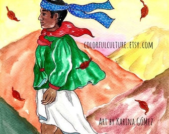 Tarahumara y Viento - Tarahumara Man Original Art by Karina Gomez-Mexican Art -Original and Prints Available - Raramuri Tarahumara Art