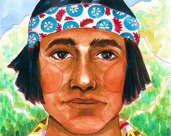 Joven Tarahumara -  Art  by Karina Gomez - Arte Mexicano - Mexican Art - Original Art - Prints Available - Raramuri Indigenous Man