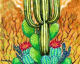 Nopales Escondidos/ Peakaboo Cactus" Original Kunst und Glicee Prints von Karina Gomez - Mexikanische Kunst - Kaktus Nopales Art