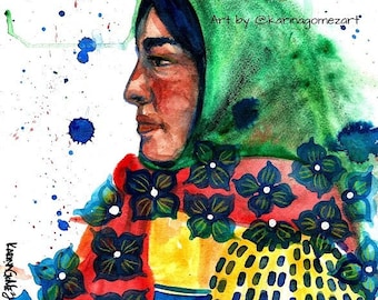 Tarahumara Fluida - Raramuri Woman Original Art by Karina Gomez-Mexican Art -Original and Prints Available - Tarahumara Indigenous Art