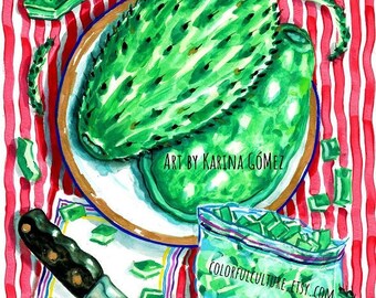 Los Nopalitos" Original Art and Giclee Prints by Karina Gomez - Arte Mexicano - Decoración de Cocina - Comida Mexicana - Cocina Mexicana - Nopal Cactus