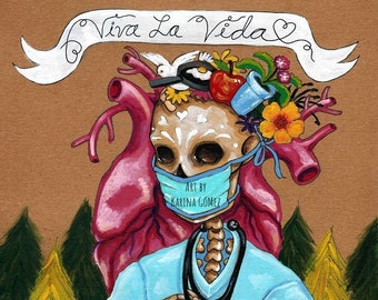 Viva la Vida" Original Art and Giclee Prints by Karina Gomez - Mexican Cat Art - Cat Art - Day of the Dead - Dia de los Muertos