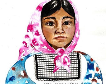 Tarahumara Cobriza - Raramuri Woman Original Art by Karina Gomez-Mexican Art -Original and Prints Available - Tarahumara Indigenous Art