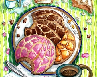 Conchuda" Original Art and Giclee Prints by Karina Gomez - Mexican Art - Kitchen Decor  - Cocina Mexicana - Conchas - Pan Dulce Mexicano