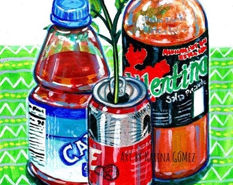 La Poción / La Michelada II /Mexican Drink" Original Art and Giclee Prints by Karina Gomez- Mexican Art - Kitchen Decor -Mexican Food-Cocina