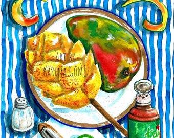 Mango Petacon" Original Art and Giclee Prints by Karina Gomez-Mexican Art-Kitchen Decor-Mexican Food-Cocina Mexicana