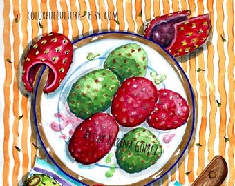 La Espinada / Tunas / Prickly Pears" Original Art and Giclee Prints by Karina Gomez-Mexican Art-Kitchen Decor-Mexican Food-Cocina Mexicana