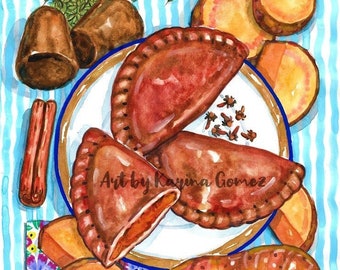 Las Rellenitas" (Empanadas de Camote / Sweet Potato Empanadas) Art by Karina Gomez-Mexican Art-Kitchen Decor-Mexican Food-Cocina Mexicana