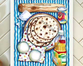 Las Recien Hechas/Tortillas de Harina/Flour Tortillas&quot;Original Painting & Prints by Karina Gomez-Mexican Food Art-Kitchen Wall Decor-Gifts