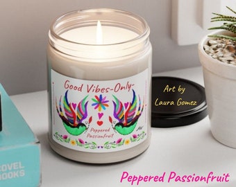 Good Vibes Only"Scented Candle,9oz Peppered Passionfruit,Art by Laura Gomez,Gift for Her,Friend Amiga,Teacher,Mom,Bestie,Cousin,Bridesmaid