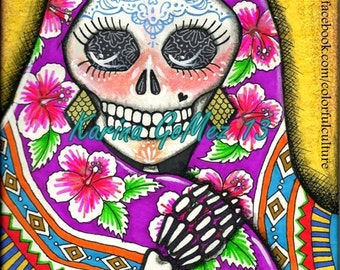 The Shawl - Chale!-  Art Print by Karina Gomez - Day of the Dead - Dia de los Muertos Art - Mexican Art by Colorful Culture