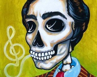Agustin Lara - Dia de los Muertos Portrait by Karina Gomez - Day of the Dead -Mexican Art - Arte Mexicano  8X10" Original Art