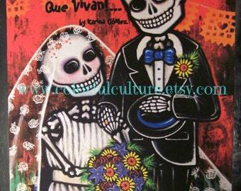 Que Vivan los Novios!! - Long Live the Bride and Groom!!" - Mouse Pad - Original Art by Karina Gomez - Mexican Art - Day of the Dead Theme