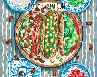 Las Alternativas / Tacos" Original Art and Giclee Prints by Karina Gomez - Mexican Art - Kitchen Decor  - Cocina Mexicana - Tacos