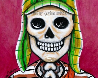 El Chavo del 8 - Dia de los Muertos Portrait by Karina Gomez - Day of the Dead -Mexican Art - Arte Mexicano  8X10" Original Art