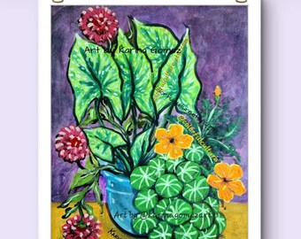 Just Before they Wilt"Original Painting & Prints by Karina Gomez,Wall Decor Poster,Mexican Folk Art,Latina Artist Artwork,Gift for Friend de