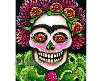 Lento pero Seguro" - Art by Karina Gomez - Original or Print on Fade Free Paper Dia de los Muertos- Day of the Dead Art - Sugar Skull