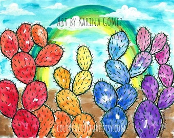 Nopal Arcoiris / Rainbow Cactus" Original Kunst und Giclee Prints von Karina Gomez - Mexikanische Kunst - Original und Drucke verfügbar