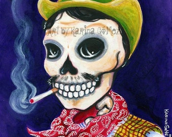 Cantinflas Inspired Painting - Giclee Art Print of Original  by Karina Gomez - Arte del Dia de los Muertos -Day of the Dead Art