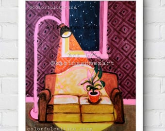 Couch Plant"Original Painting & Prints by Karina Gomez,Wall Decor Poster,Mexican Folk Art,Latina Artist Artwork,Plantitas Arte,Gift for Her