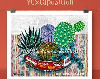 Yuxtaposición/Cactus y Suculentas"Original Painting & Prints by Karina Gomez-Mexican Folk Art-Wall Decor Poster-Nopales Nopalitos Latin Arte