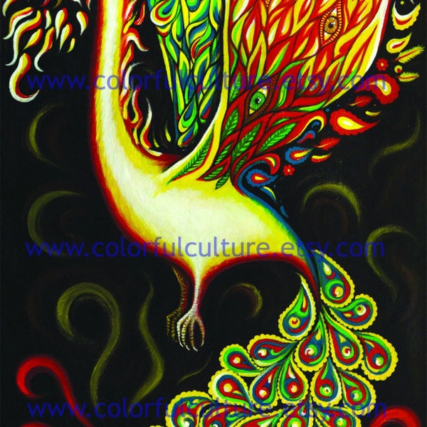 Phoenix Bird - Ave Fenix - Original Art by Karina Gomez - Giclee Print on Matte Paper - 8.5" x 11" or 11" x 17"