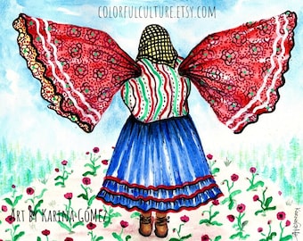 Vuelo Tarahumara  - Tarahumara Flight -Original Art by Karina Gomez- Mexican Art -Original and Prints Available - Tarahumara Raramuri Art